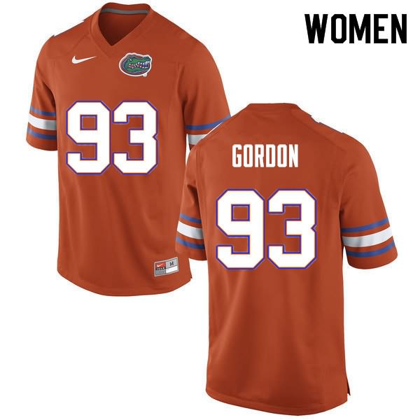 NCAA Florida Gators Moses Gordon Women's #93 Nike Orange Stitched Authentic College Football Jersey QWT6364JX